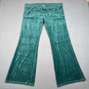Juicy Couture Velvet Bell Bottom Track Pants Teal Green Women's XL 40x34 Y2K